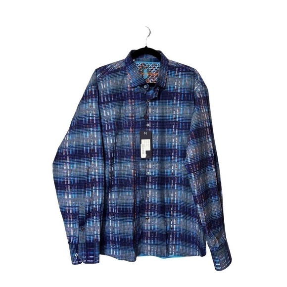 Luchiano Visconti Men's XXL Long Sleeve Button Down Cotton Blend Blue Multi NWT - Picture 2 of 16